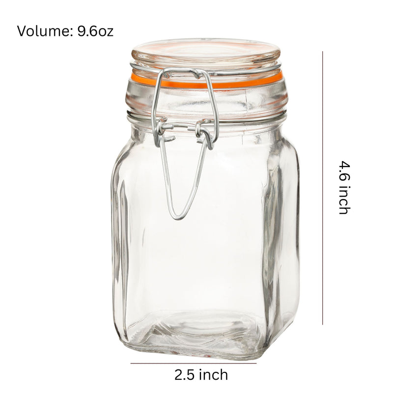 Airtight Clear Glass Jars with Stainless Steel Bail & Trigger Latch (9.6oz) – Bulk Pack of 48 Square Jars for Commercial & Pantry Storage