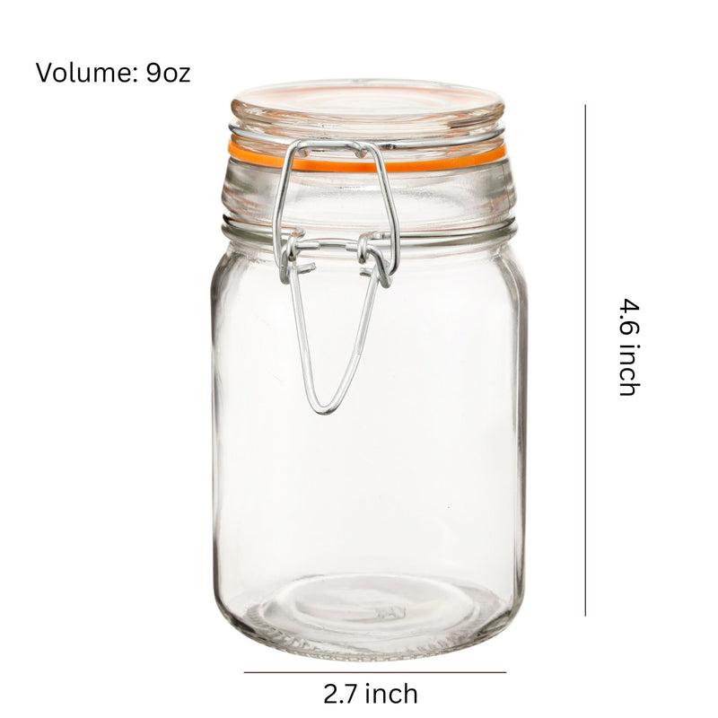 Airtight Clear Glass Jars with Stainless Steel Bail & Trigger Latch (9oz) – Bulk Pack of 36 Round Jars for Commercial & Pantry Storage
