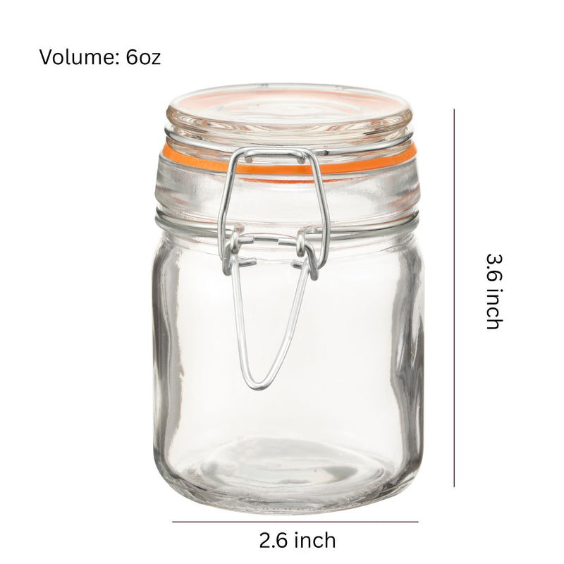 Airtight Clear Glass Jars with Stainless Steel Bail & Trigger Latch (6oz) – Leak-Proof Round Food Storage, Set of 6