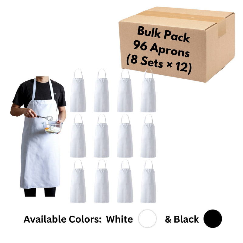 Bib Aprons – Bulk Pack of 96 Oversized Heavy-Duty Aprons with Long Ties (30” × 34”) for Commercial Use