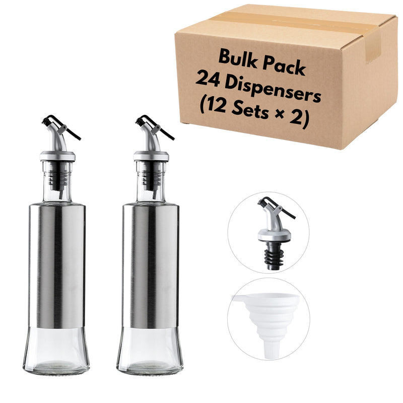 Oil & Vinegar Dispenser – Bulk Pack of 24 Glass Bottles with Drip-Free Pour Spouts for Restaurants & Events