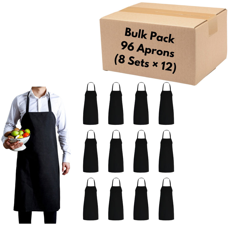 Bib Aprons – Bulk Pack of 96 Oversized Heavy-Duty Aprons with Long Ties (30” × 34”) for Commercial Use