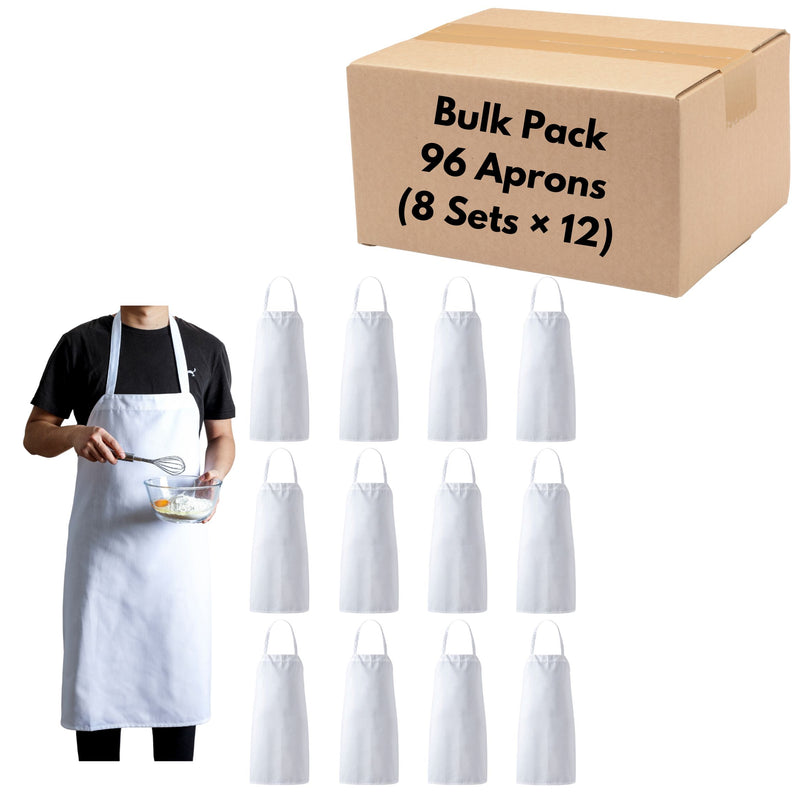 Bib Aprons – Bulk Pack of 96 Oversized Heavy-Duty Aprons with Long Ties (30” × 34”) for Commercial Use