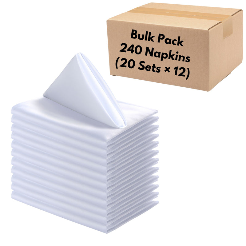 Satin Cloth Napkins – Bulk Pack of 240 Elegant Long-Fiber Napkins (20” × 20”) for Weddings & Events