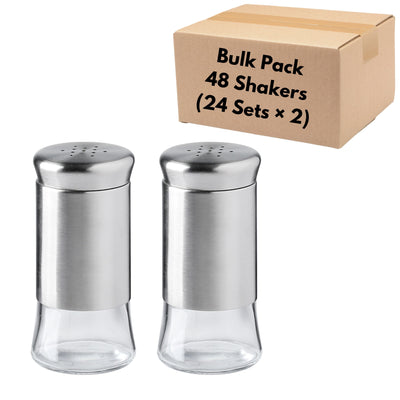 Salt & Pepper Shakers – Bulk Pack of 48 Stainless Steel & Glass Shaker for Restaurants & Events