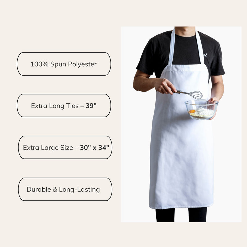 Bib Aprons – Bulk Pack of 96 Oversized Heavy-Duty Aprons with Long Ties (30” × 34”) for Commercial Use