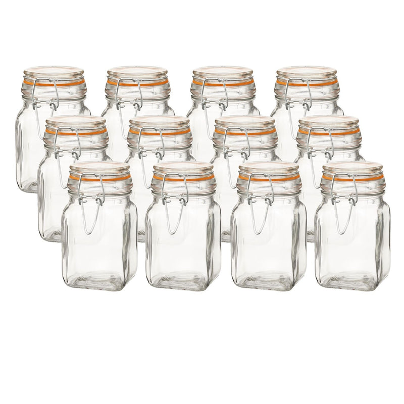 Airtight Clear Glass Jars with Stainless Steel Bail & Trigger Latch (9.6oz) – Leak-Proof Square Food Storage (Set of 12)
