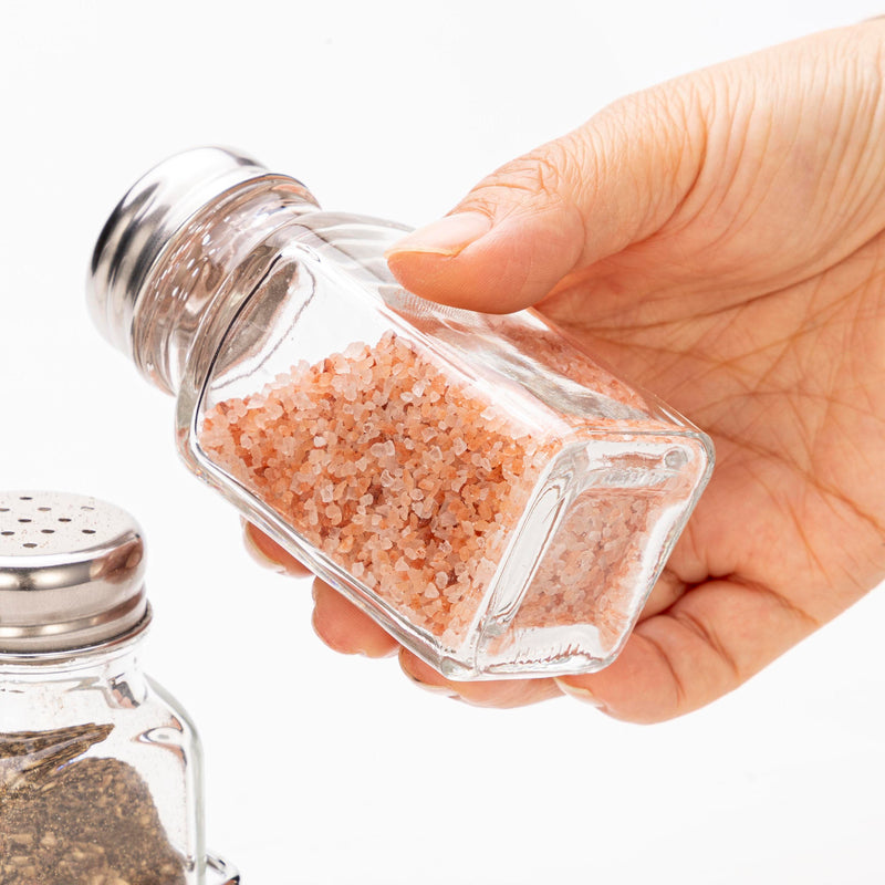 Salt & Pepper Shakers with Stainless Steel Lids & Holder – Bulk Pack of 48 Shakers for Restaurants & Events