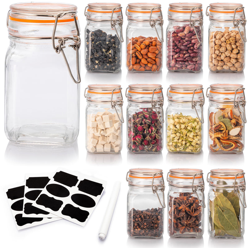 Airtight Clear Glass Jars with Stainless Steel Bail & Trigger Latch (9.6oz) – Bulk Pack of 48 Square Jars for Commercial & Pantry Storage