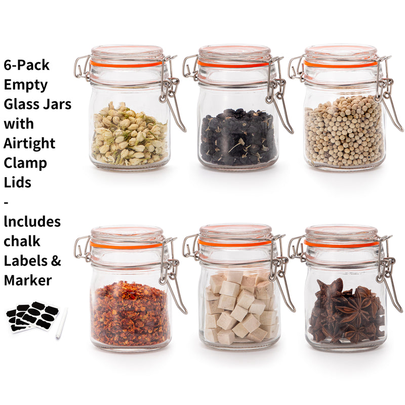 Airtight Clear Glass Jars with Stainless Steel Bail & Trigger Latch (6oz) – Leak-Proof Round Food Storage, Set of 6