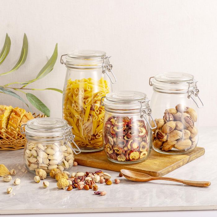 Gala Houseware Airtight Glass Jars – Set of 4, Leakproof Food Storage Containers with Hinged Lids & Chalkboard Labels, Perfect for Kitchen, Pantry & Home Organization