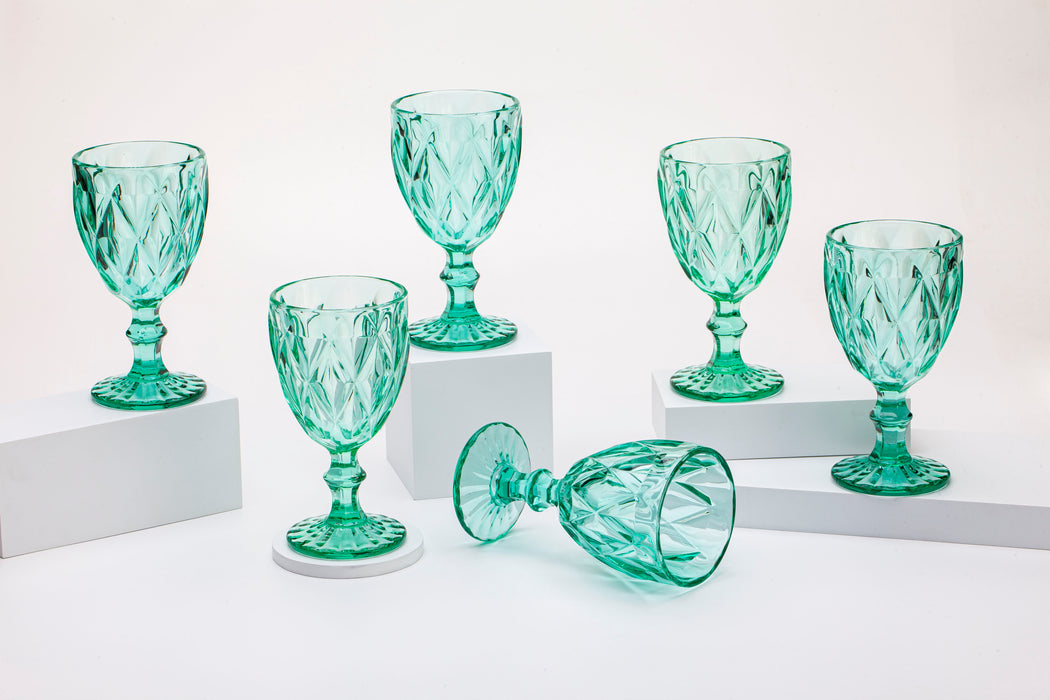 Gala Houseware Vintage Drinking Glasses, Set of 6 Glass Cups, Water Tumbler, for Wine,Cocktail,Whiskey,Juice and Various Mixed Drinks (Turquoise, 11 oz)