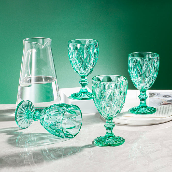 Gala Houseware Vintage Drinking Glasses, Set of 6 Glass Cups, Water Tumbler, for Wine,Cocktail,Whiskey,Juice and Various Mixed Drinks (Turquoise, 11 oz)