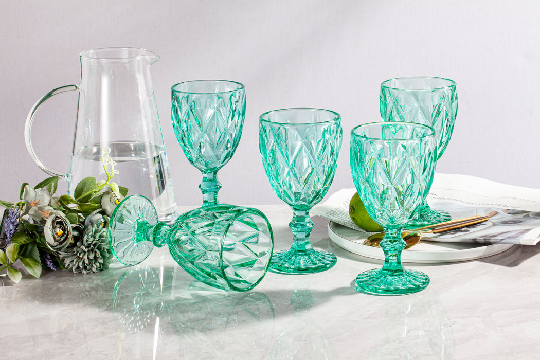 Gala Houseware Vintage Drinking Glasses, Set of 6 Glass Cups, Water Tumbler, for Wine,Cocktail,Whiskey,Juice and Various Mixed Drinks (Turquoise, 11 oz)