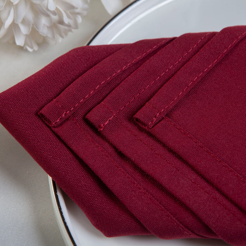 Spun Polyester Cloth Dinner Napkins – Burgundy, Set of 12, 18x18 Reusable Washable Table Napkins