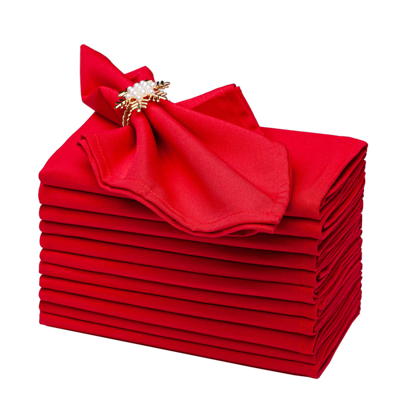 Spun Polyester Cloth Dinner Napkins – Red, Set of 12, 18x18 Reusable Washable Table Napkins