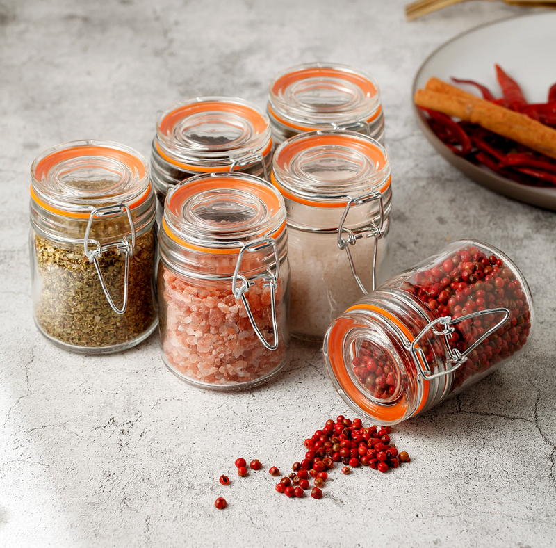 Airtight Clear Glass Jars with Stainless Steel Bail & Trigger Latch (6oz) – Bulk Pack of 36 Round Jars for Commercial & Pantry Storage