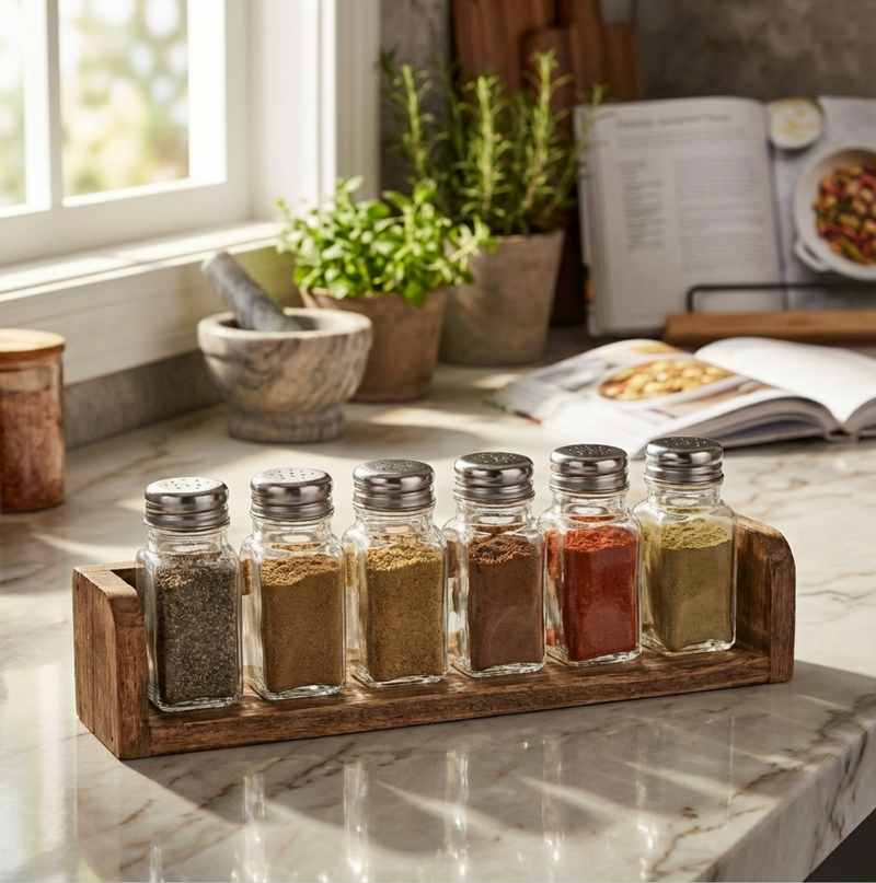 Salt & Pepper Shakers Set – Square Glass Shakers with Stainless Steel Lids, Set of 6 (2.3 oz)