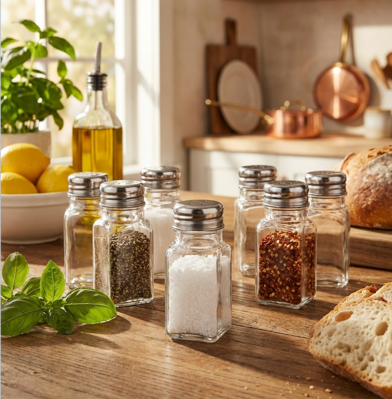 Salt & Pepper Shakers – Bulk Pack of 96 Square Glass Shakers for Restaurants & Events