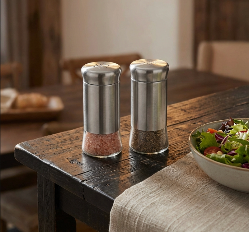 Salt & Pepper Shakers – Bulk Pack of 48 Stainless Steel & Glass Shaker for Restaurants & Events
