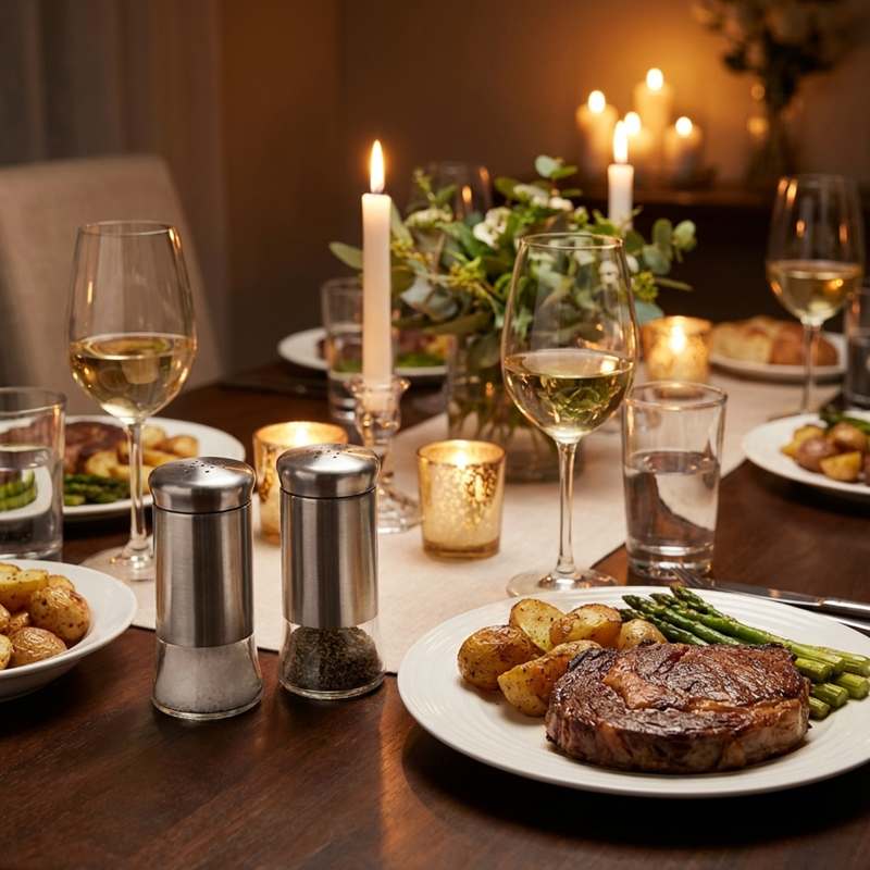 Salt & Pepper Shakers – Premium Glass Bottles with Stainless Steel Lids, Set of 2