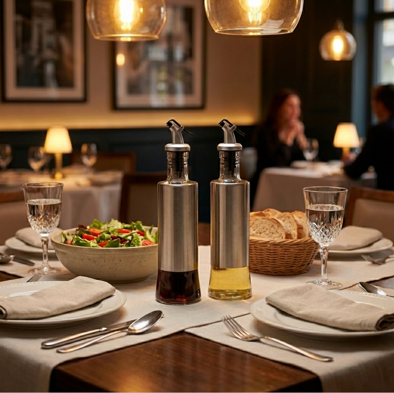 Oil & Vinegar Dispenser – Bulk Pack of 24 Glass Bottles with Drip-Free Pour Spouts for Restaurants & Events