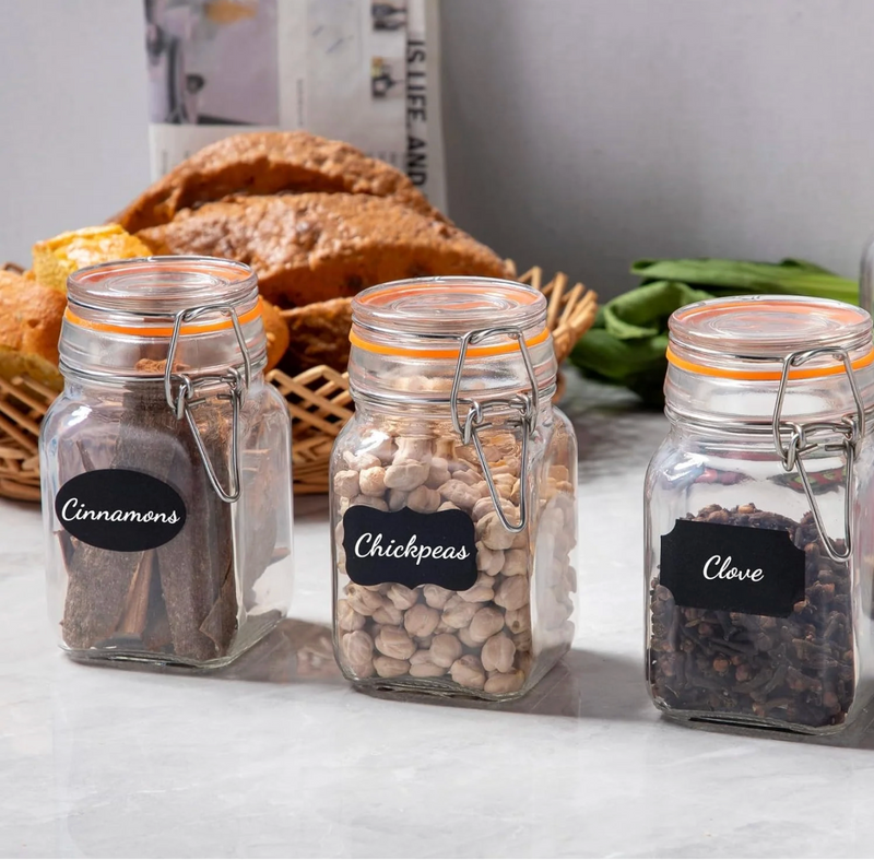 Airtight Clear Glass Jars with Stainless Steel Bail & Trigger Latch (9.6oz) – Bulk Pack of 48 Square Jars for Commercial & Pantry Storage