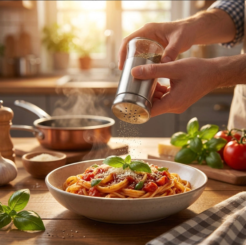 Salt & Pepper Shakers – Premium Glass Bottles with Stainless Steel Lids, Set of 2