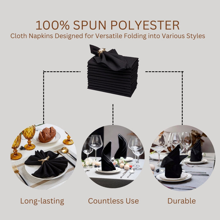 Gala Houseware Black Cloth Napkins 18x18 inch – 240 Pack Dinner Napkins | Premium Spun Polyester Linen Napkins – Reusable, Washable Restaurant Napkins for Events, Weddings, Parties & Home Use