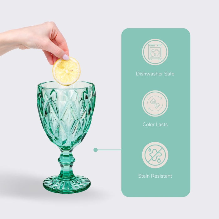 Gala Houseware Vintage Drinking Glasses, Set of 6 Glass Cups, Water Tumbler, for Wine,Cocktail,Whiskey,Juice and Various Mixed Drinks (Turquoise, 11 oz)
