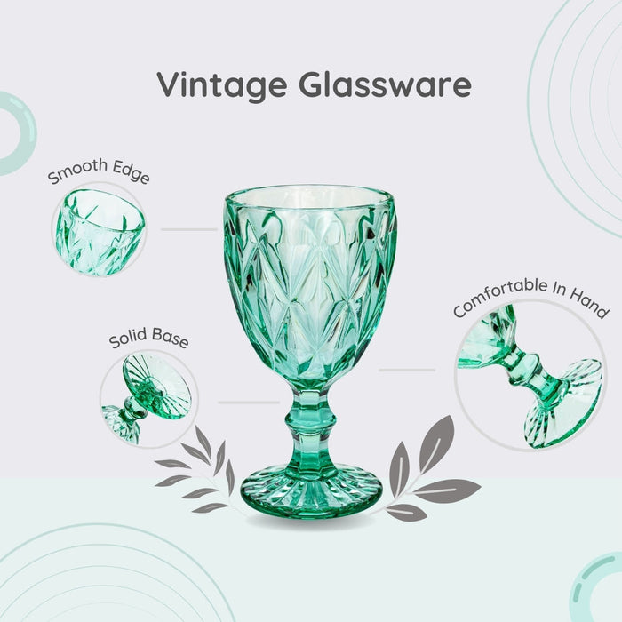 Gala Houseware Vintage Drinking Glasses, Set of 6 Glass Cups, Water Tumbler, for Wine,Cocktail,Whiskey,Juice and Various Mixed Drinks (Turquoise, 11 oz)