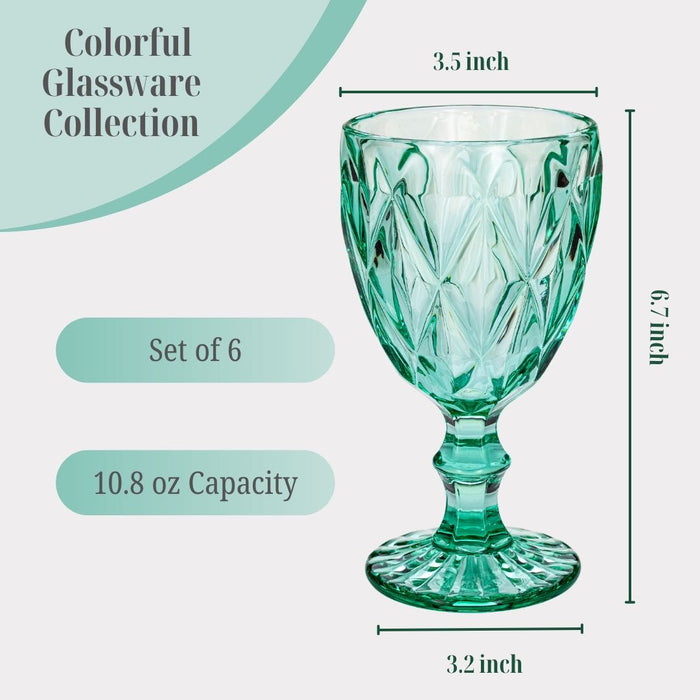 Gala Houseware Vintage Drinking Glasses, Set of 6 Glass Cups, Water Tumbler, for Wine,Cocktail,Whiskey,Juice and Various Mixed Drinks (Turquoise, 11 oz)