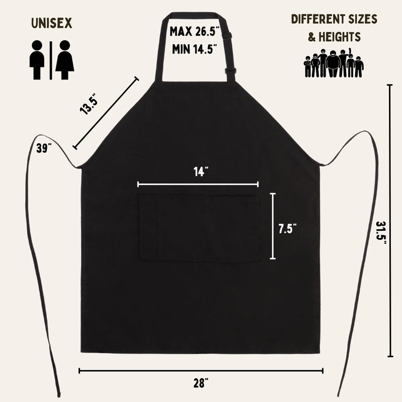 Black Chef Bib Apron – Adjustable Unisex Kitchen Apron with Pockets, Durable Spun Polyester
