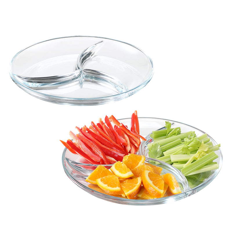 2-Pack Clear Glass Divided Serving Trays