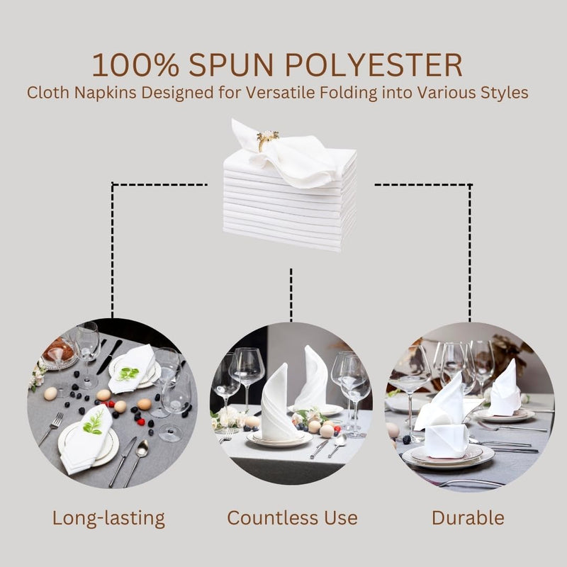 Spun Polyester Dinner Napkins White