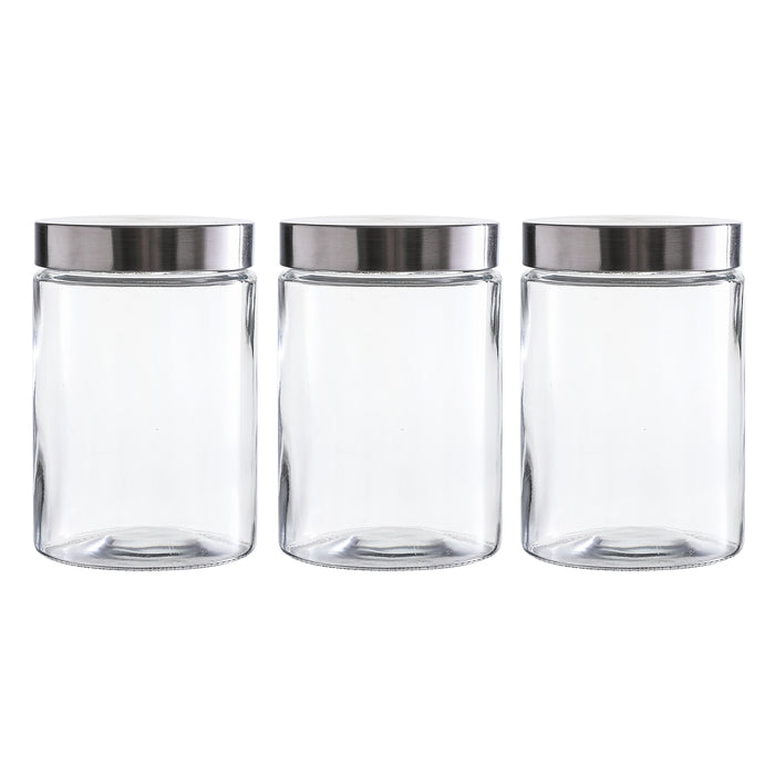 Gala Houseware Glass Storage Containers with Lids, 4 x 3 = 12,  4 Sets in total and 3 Canister Per Set Glass Jars For Food Storage, Clear Bottles Glass Storage Canisters Kitchen Organizers, (Each: 4.5" D x 6.7" H)