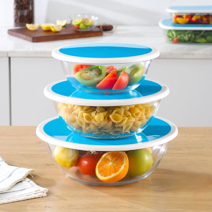Gala Houseware 6-Piece Tempered Glass Mixing Bowl Set with Lids – Nesting Glass Bowls for Meal Prep, Food Storage, and Serving – Durable Glass Salad Bowls and Tempered Glass Bowls