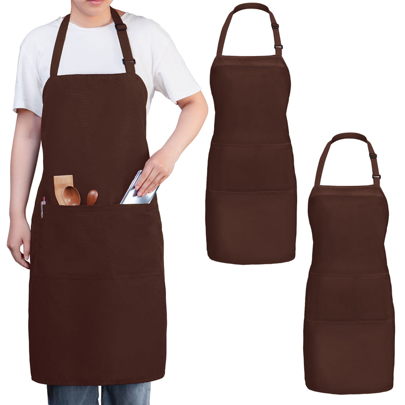 Chocolate Brown Chef Bib Apron – Adjustable Unisex Kitchen Apron with Pockets, Durable Spun Polyester