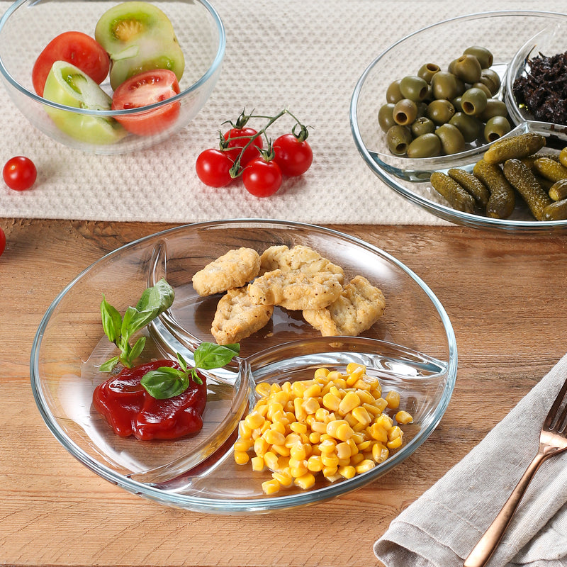 2-Pack Clear Glass Divided Serving Trays