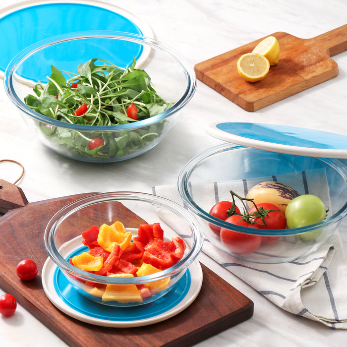 Gala Houseware 6-Piece Tempered Glass Mixing Bowl Set with Lids – Nesting Glass Bowls for Meal Prep, Food Storage, and Serving – Durable Glass Salad Bowls and Tempered Glass Bowls