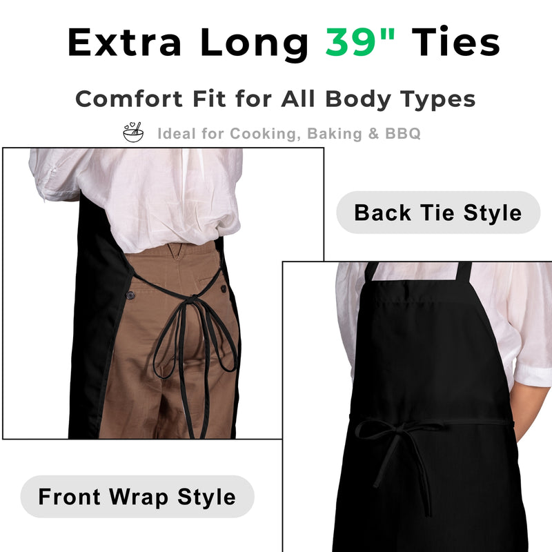 Bib Apron – Standard Size (28” × 32”) with Long Ties, Set of 12