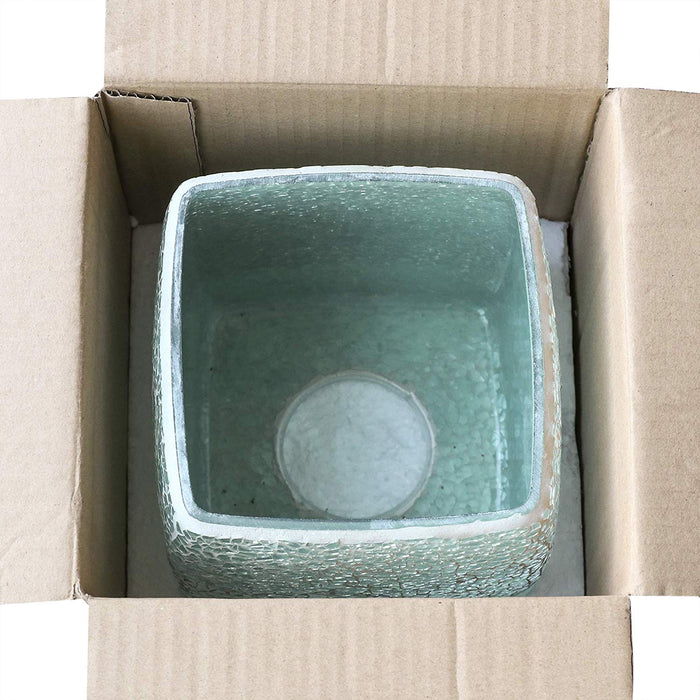 Mosaic Glass Square Facial Tissue Holder, Decorative Bathroom Vanity Counter top Roll Napkins Box Cover (Turquoise)