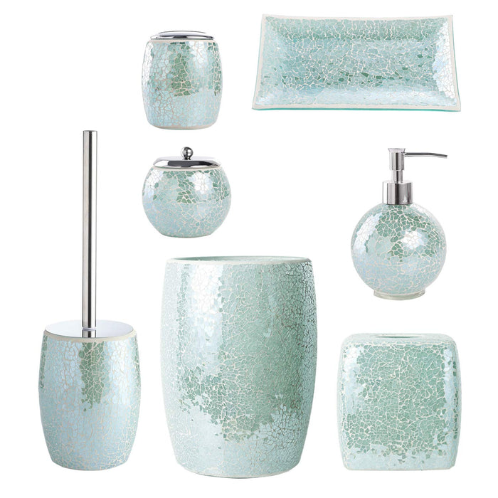 Mosaic Glass Square Facial Tissue Holder, Decorative Bathroom Vanity Counter top Roll Napkins Box Cover (Turquoise)