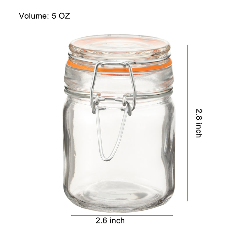 Set of 6 Glass Spice Jars with Airtight Clamp Lids (5 oz)