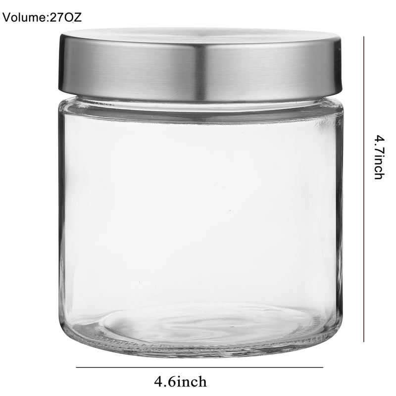 Clear Cylindrical Glass Storage Containers Set of 3 – Kitchen Canisters with Lids for Coffee, Sugar, Cookies & Snacks
