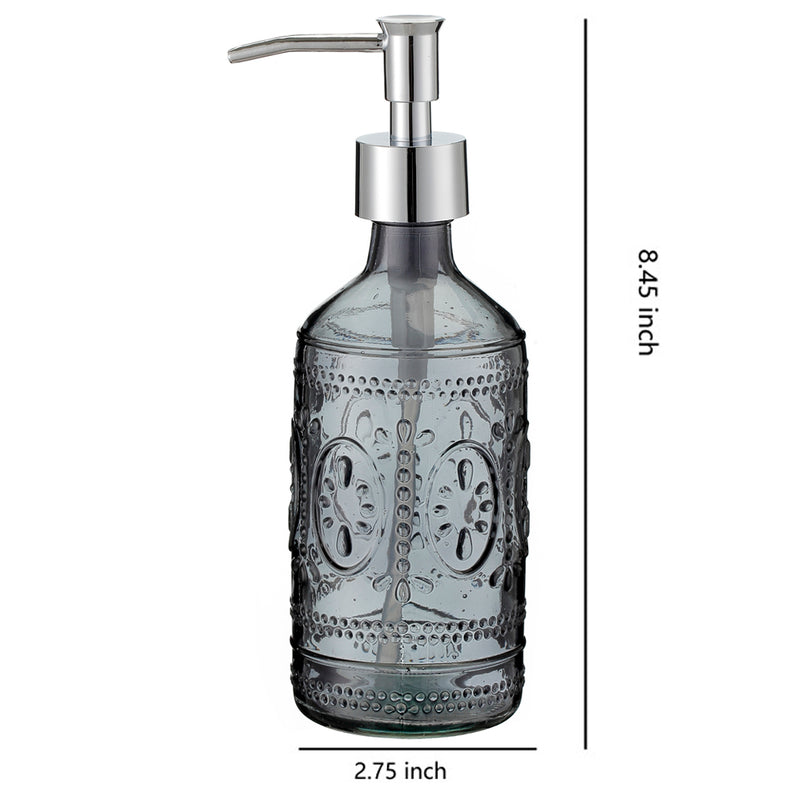 12 oz Dark Grey Embossed Glass Soap & Lotion Dispenser Set (Set of 2)