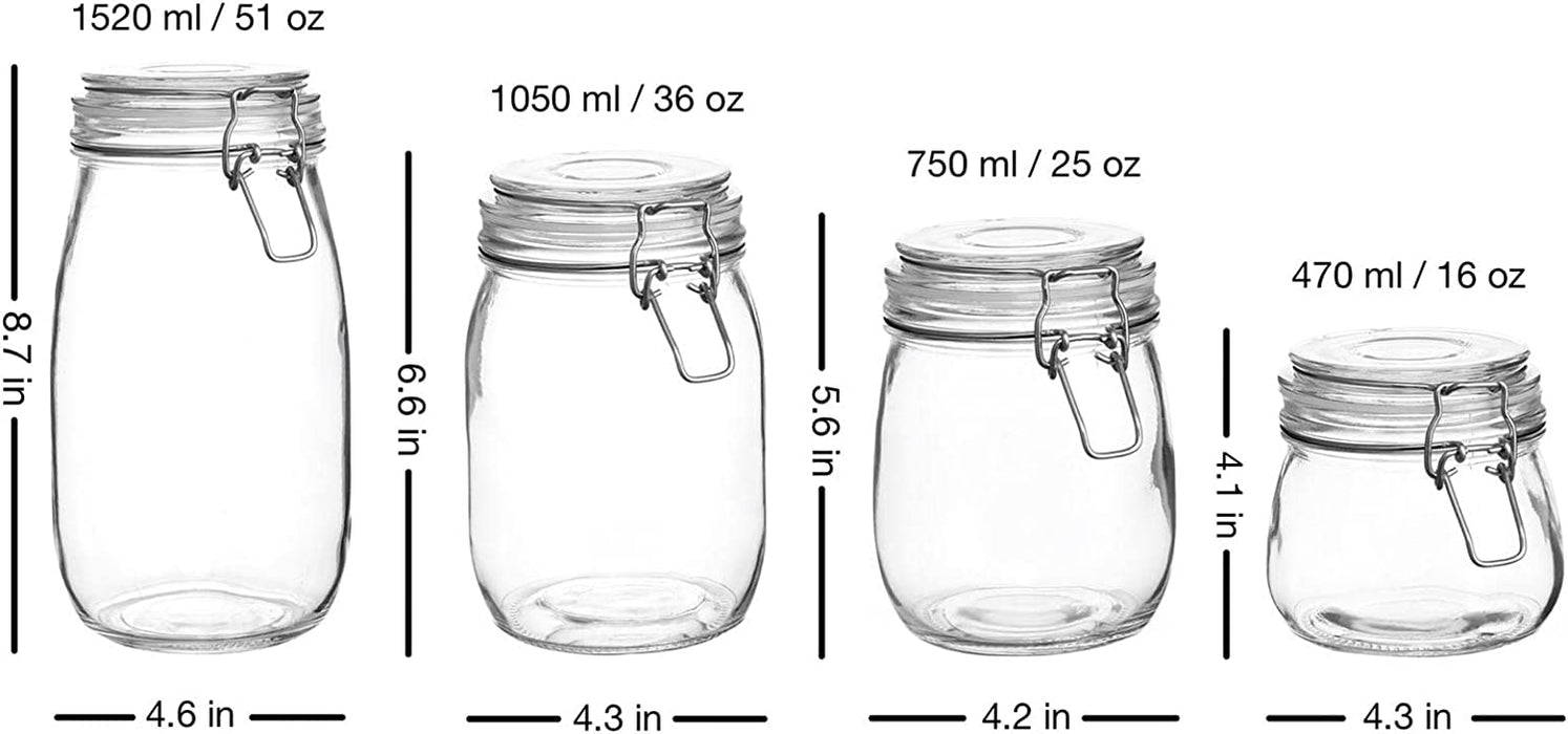 Gala Houseware Airtight Glass Jars – Set of 4, Leakproof Food Storage Containers with Hinged Lids & Chalkboard Labels, Perfect for Kitchen, Pantry & Home Organization