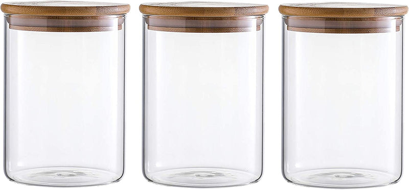 Airtight Glass Food Storage Containers with Bamboo Lids – Set of 3, Clear Canisters for Pantry & Kitchen