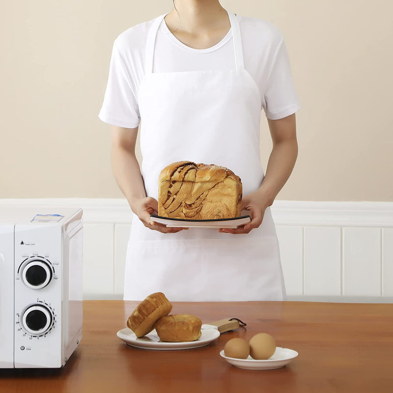 White Chef Bib Apron with Long Ties – Unisex Kitchen Apron, 34″ × 30″ with Pockets, Durable Spun Polyester