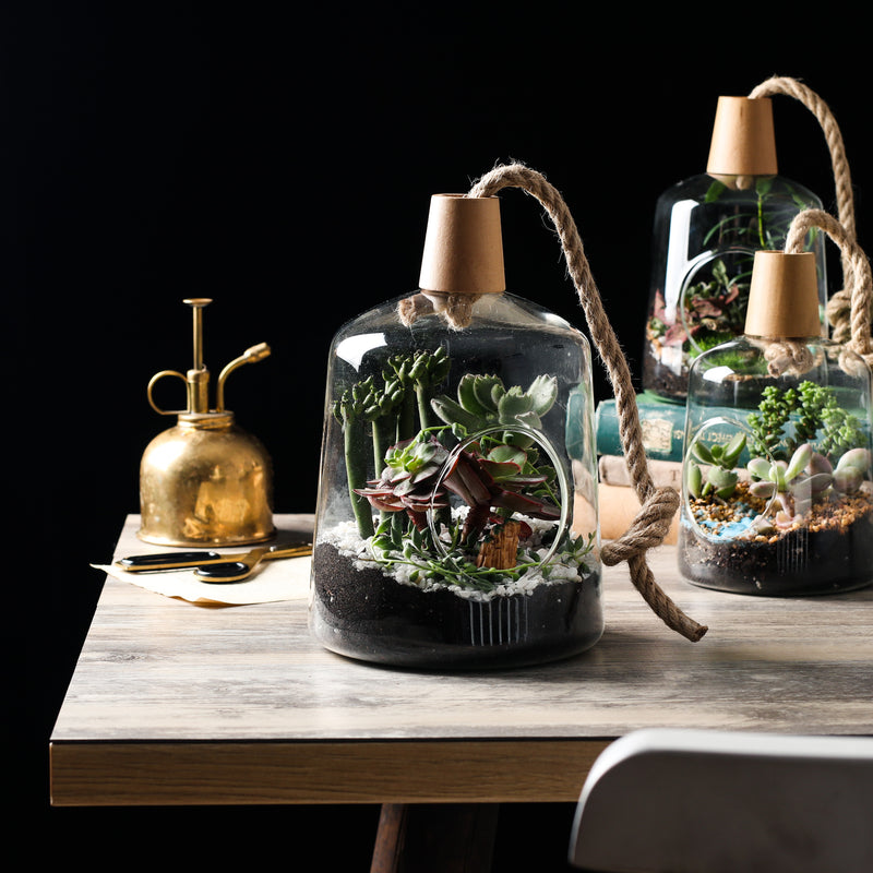 Set of 2 Glass Hanging Planter Containers